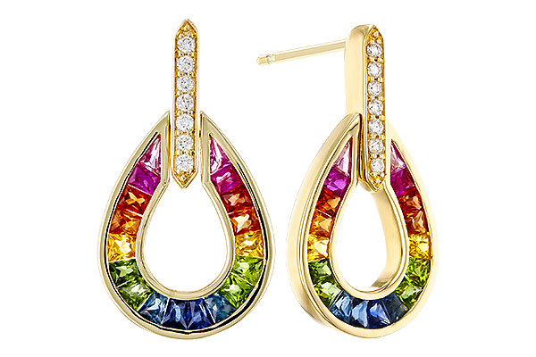 C320-66489: EARRINGS 1.18 MULTI-COLOR SAPP 1.25 TGW